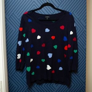 3/4 Sleeve Sweater With Rainbow Hearts